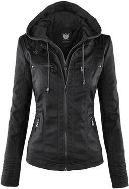 Lock and Love Women's Removable Hooded Faux Leather Moto Biker Jacket